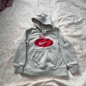 Nike Kids Light Gray Pullover Hoodie with Red Swoosh